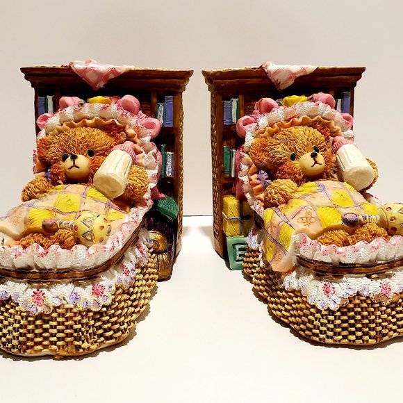 Teddy Bear Book Ends Resin Figurines New Old Stock Orig box Kid's Room Nursery - Picture 2 of 7